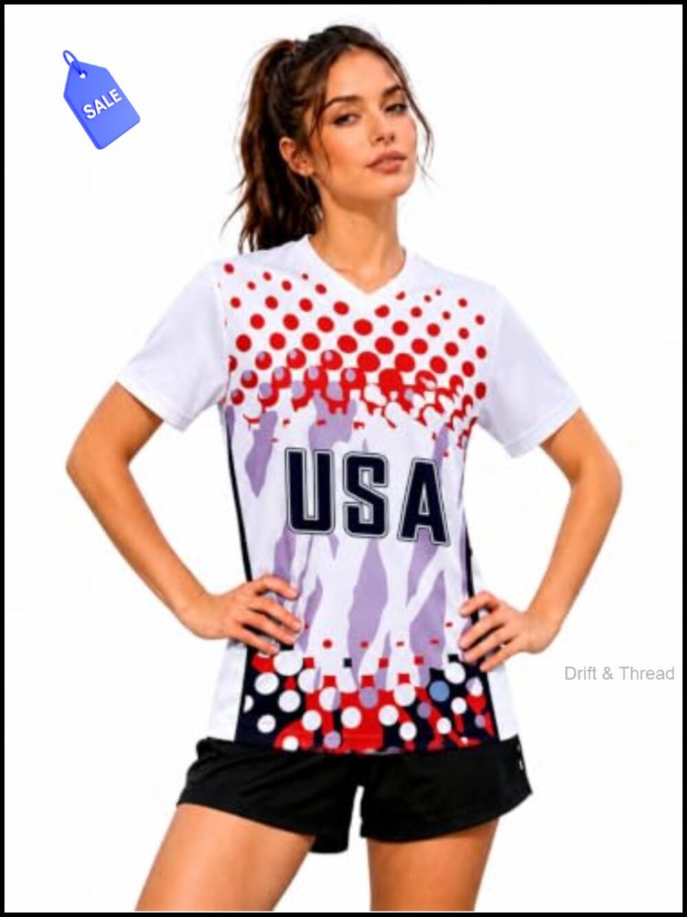 Soccer Jersey Shirt Women V Neck Short Sleeve Game Day Retro Fan Top